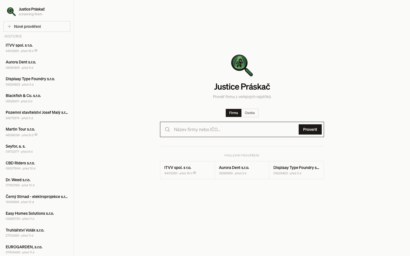 Justice Práskač — ukázka projektu